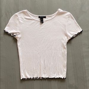 Black and white lettuce sleeve Forever-21 shirt.